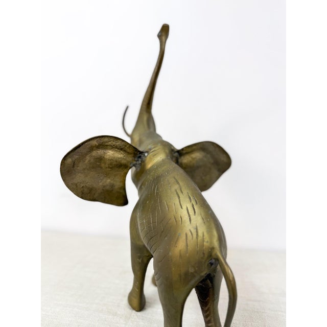 Large Vintage Brass Elephant Sculpture MCM Decor Animal Figurine With Patina For Sale - Image 4 of 9