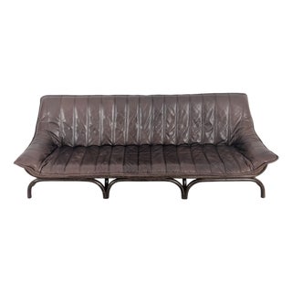 Mid-Century Italian Bamboo and Brown Leather Sofa For Sale