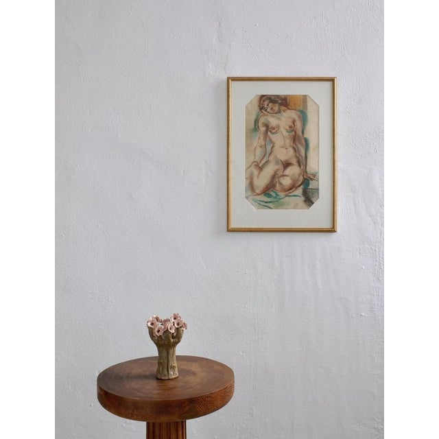 Original pastel drawing by Swedish artist Jules Schyl, signed and dated 1943. This nude study features soft color...
