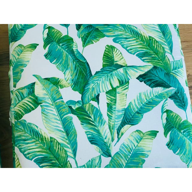 1980s Custom Made Armchair Cushions With Pillows Tropical Banana Leaves For Sale - Image 5 of 6