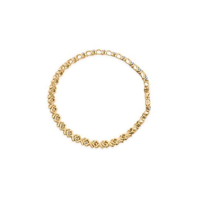 Contemporary 10K Yellow Gold 1/2 Cttw Diamond Alternating X-Link Bracelet For Sale - Image 3 of 5