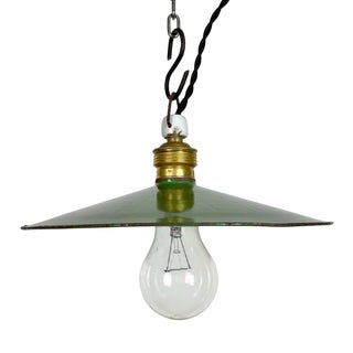 Industrial Green Enamel Light, 1930s For Sale