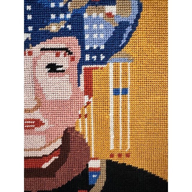 Vintage Needlepoint Asian Portrait For Sale In Miami - Image 6 of 6