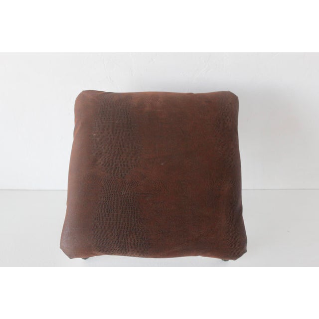 Large Vintage Victorian Style Cast Iron Bronze Finish Footstool Padded Faux Croc Fabric Top For Sale - Image 11 of 12