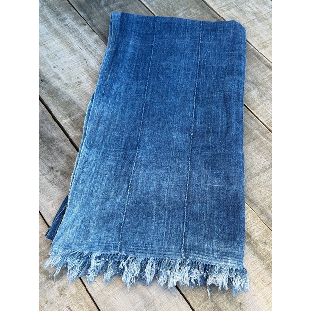 Mid 20th Century Vintage African Indigo Denim Mossi Mudcloth 78” L X 43” W Textile | No. 138 For Sale - Image 5 of 8
