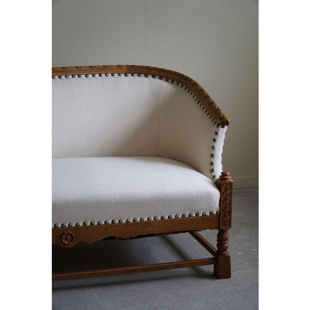 Wood Danish Sculptural 2-Seater Sofa in Oak & Wool in the style of Skønvirke, 1920s For Sale - Image 7 of 18