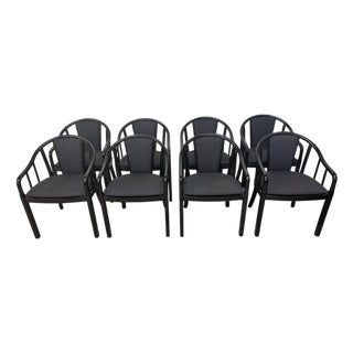 Vintage Italian Modern Black Lacquered Dining Chairs - Set of 8 For Sale