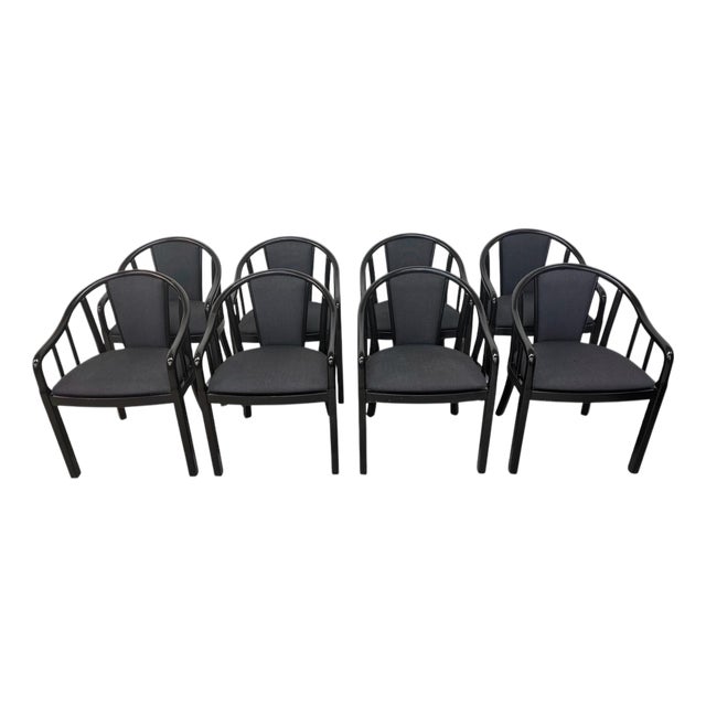 Vintage Italian Modern Black Lacquered Dining Chairs - Set of 8 For Sale