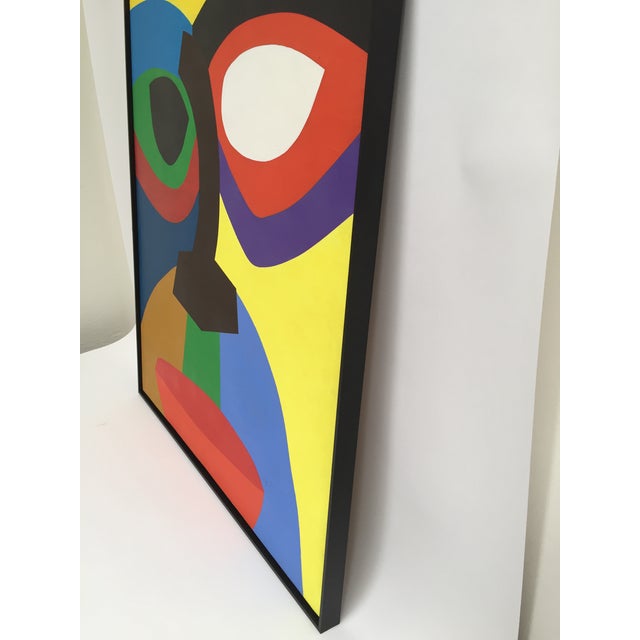 1970 Abstract Geometric Face Acrylic Painting | Chairish