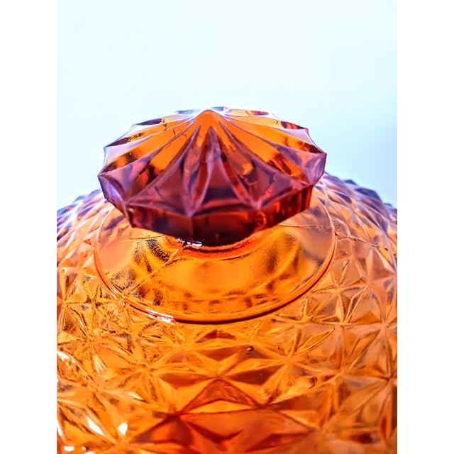 Glass 1950s Heavy Amberina Glass Diamond Point Pattern Covered Candy Dish For Sale - Image 7 of 13