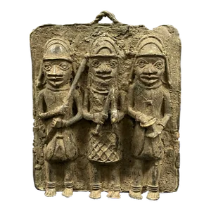 Vintage African Tribal Art Benin Bronze Plaque