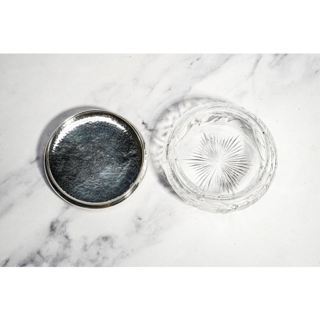 Stunning Large Antique Crystal Powder Jar Sterling Silver Lid Floral Cut Glass Edwardian Vanity Box For Sale - Image 10 of 16