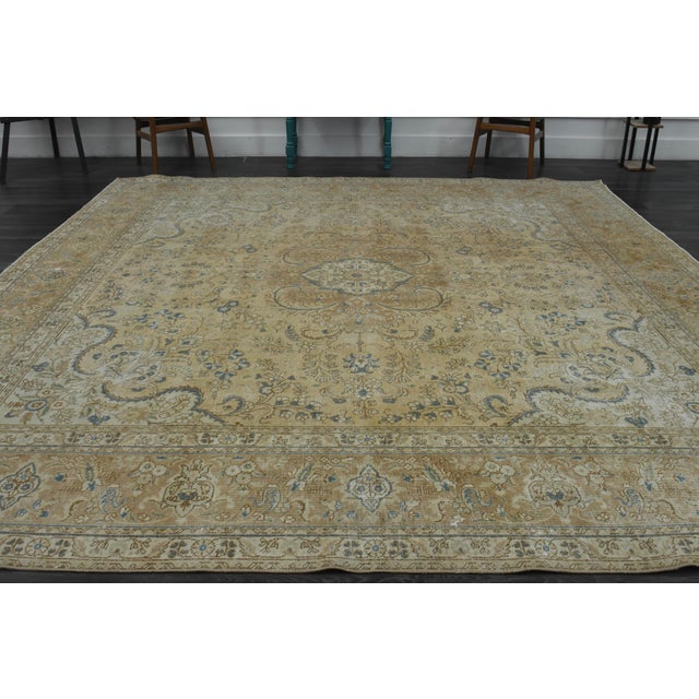 Beige 1970s Vintage Persian Handknotted Wool Orange Oversize Area Rug For Sale - Image 8 of 11