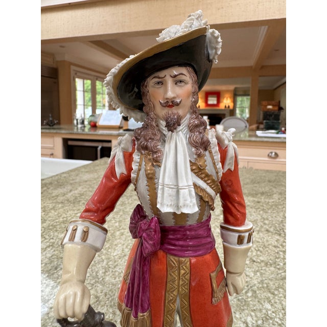 A beautiful porcelain Sitzendorf German figure of an officer of the 3rd guards regiment circa 1660