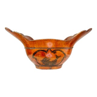 19th-Century Chinese Sumi-E Winged Ceremonial Elmwood Bowl For Sale