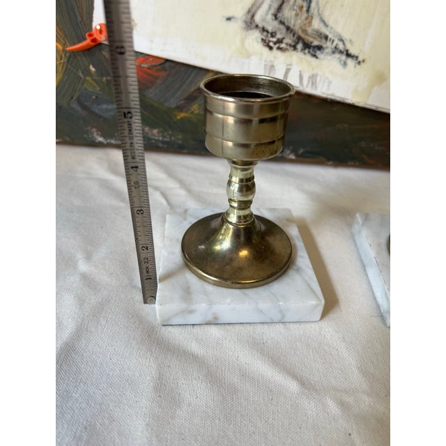 Up for consideration is a beautiful pair of brass candleholders with marble bottoms. These would look lovely on display in...