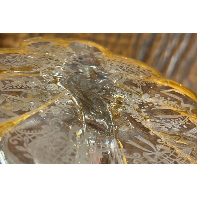 1930s Cambridge Glass Valencia Etched & Gilt 3-Light Candelabra – Pair For Sale - Image 15 of 17