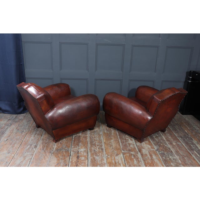 Art Deco French Moustache Back Leather Club Chairs, 1930, Set of 2 For Sale - Image 16 of 18