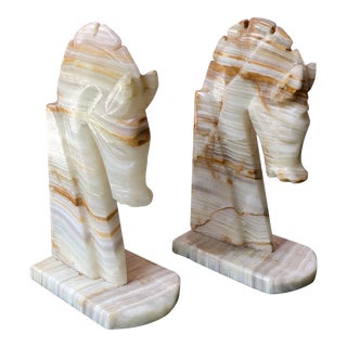 1970s Marble Horse Bookends - a Pair For Sale