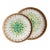 Set of Two Green Mandala Pattern Rattan and Mother-of-Pearl Inlaid Round Trays For Sale
