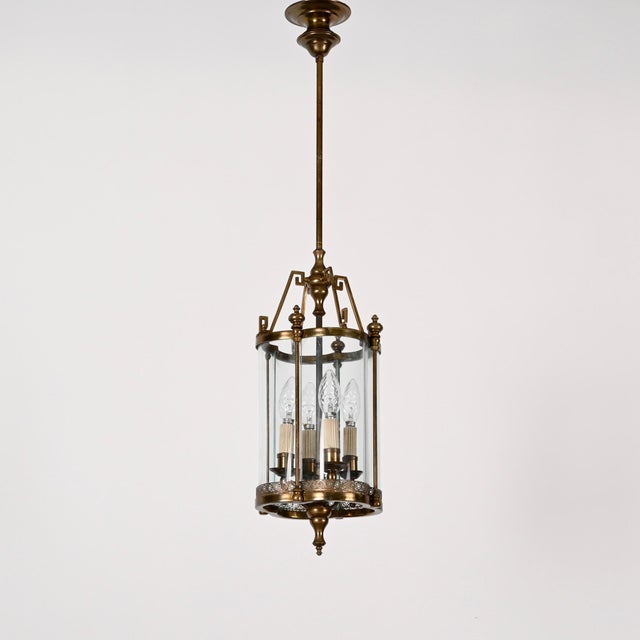 Art Deco Italian Brass & Semicircular Glass Pendant Light in style of Adolf Loos, 1950s For Sale - Image 9 of 18