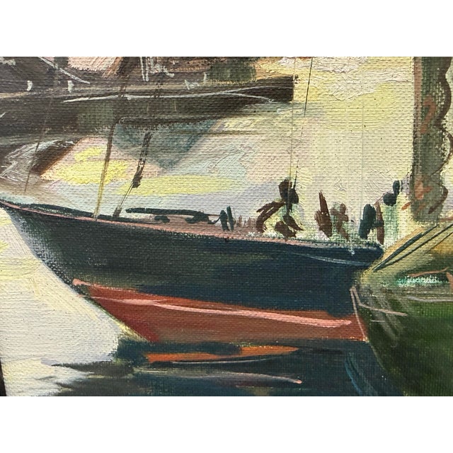 Late 20th Century Taylor Oil Painting of Harbor Boats, Signed For Sale - Image 5 of 12