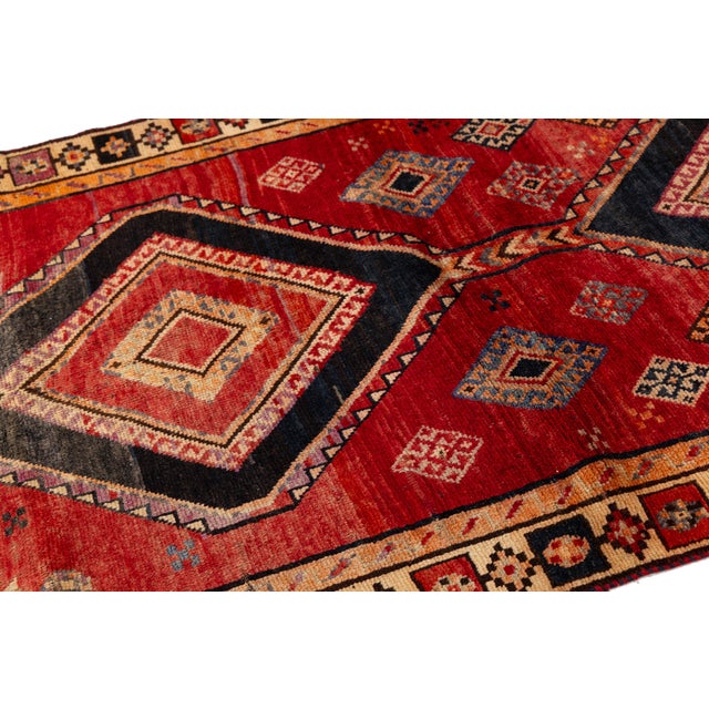 1950s Mid-Century Vintage Tribal Kurdish Wool Rug With Geometric Diamond Medallions For Sale - Image 5 of 8