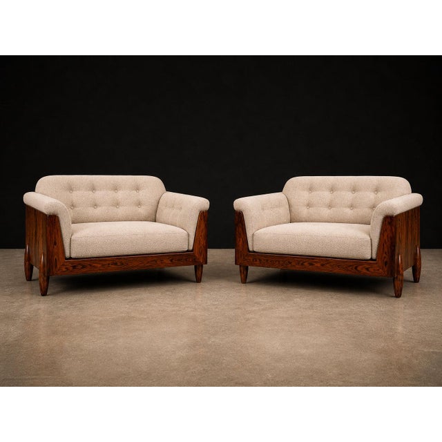 Pair of Brazilian Modern Armchairs in Rosewood & Ivory Mohair, Jd Moveis, 1960s For Sale - Image 12 of 17