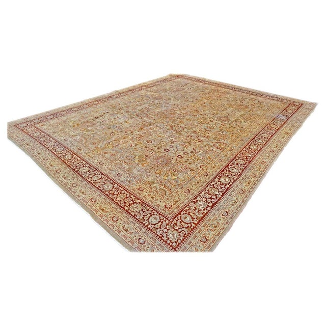 Persian Antique Persian Semnan Wool 10x13 Gold, Red & Tan Handmade Area Rug #1142820 For Sale - Image 3 of 7
