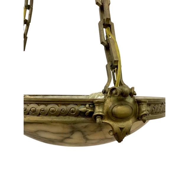 Alabaster French Alabaster Dome Chandelier Pendant with Bronze Fittings For Sale - Image 8 of 9