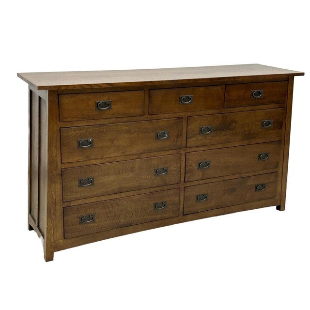 Mission Quarter Sawn Oak 9 Drawer Dresser - Walnut Stain For Sale - Image 4 of 11