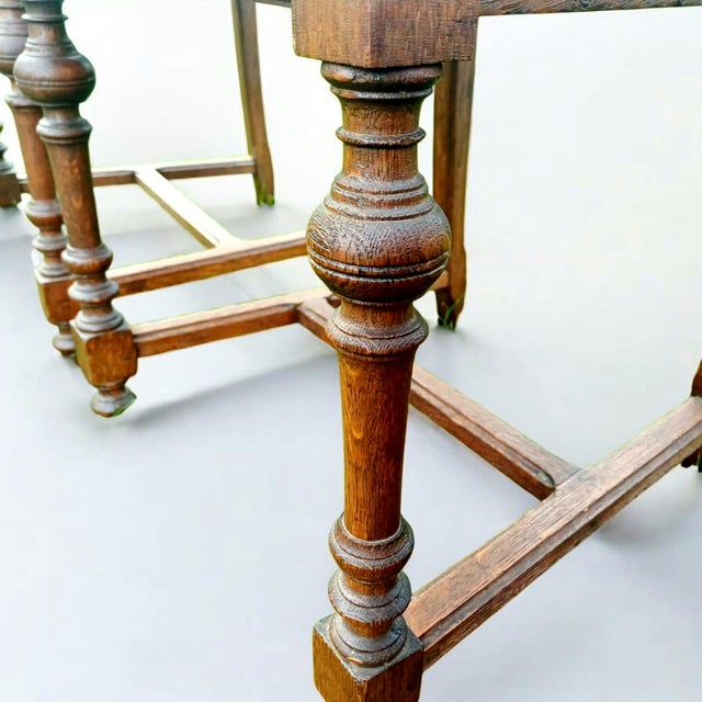 Renaissance Style Dining Chairs in Carved Oak with Upholstered Seats and Backs, England, 1900s, Set of 4 For Sale - Image 6 of 10