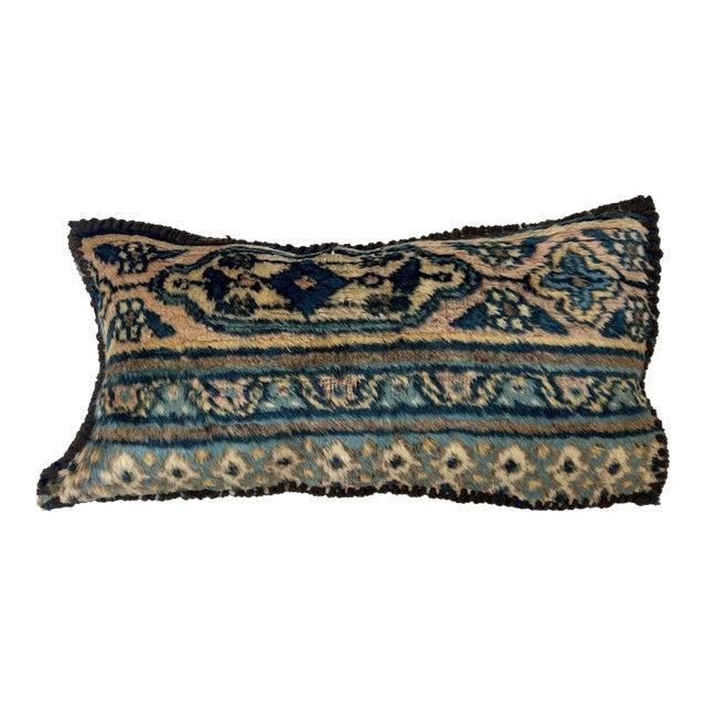 Pillow W/ Antique Persian Rug Fragment, 1'4" X 6" For Sale
