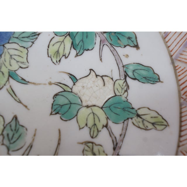 Antique Japanese Imari Porcelain Enamel Floral Medallion Bird Bat Plate 12" For Sale - Image 9 of 12