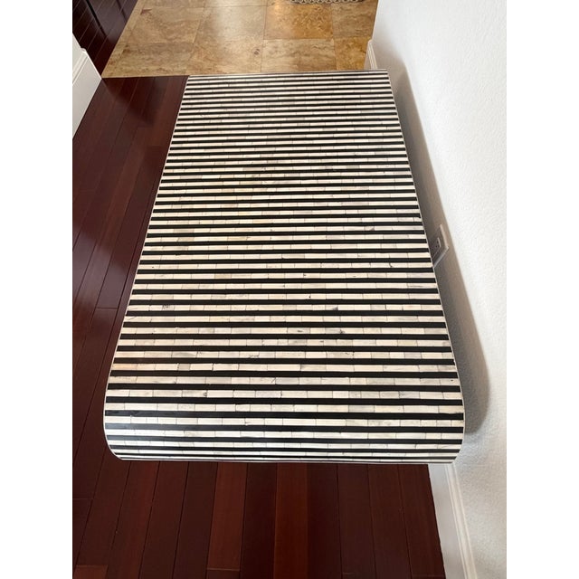 Bone Indian Bone Inlay Coffee Table With Brass Accents – 52” Modern Sculptural Form For Sale - Image 7 of 8