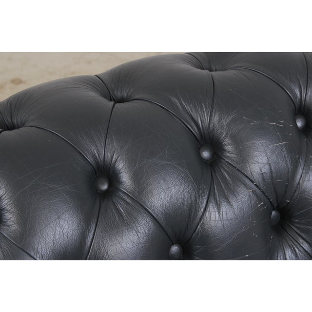 Blue Leather Chesterfield English Style Loveseat For Sale - Image 10 of 18