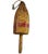 Yellow and red painted wooden buoy. Signed "M Barter 8390".