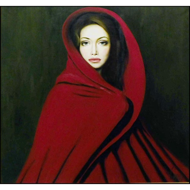 2000 - 2009 Taras Loboda "Lady in Red" Original Painting Oil on Canvas Hand Signed For Sale - Image 5 of 8