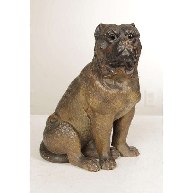 High Quality 19th Century Glazed Terra Cotta Pug, Attributed to Arthur Goldscheider