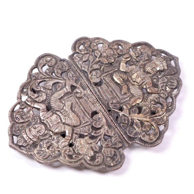 Antique Indian Embossed White Metal Nurses Belt Buckle with Deities, 1930s For Sale - Image 3 of 9