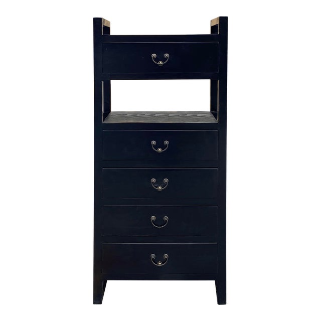 Oriental Black Drawers Open Shelves Chest Stand Chairish