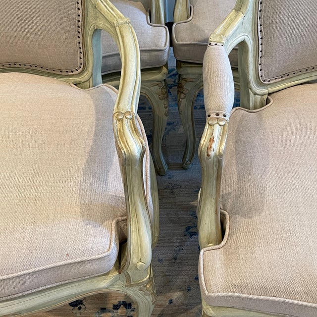 Set of 6 Louis XVI Framed Chairs With New Sunbrella Linen For Sale - Image 10 of 12