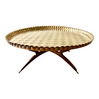 Mid-Century Large Turkish Round Brass Tray Table For Sale