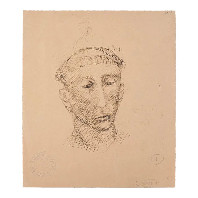 Marcello Ciampolini - Head of Man - Original Pen and Pencil on Paper - 1946 For Sale