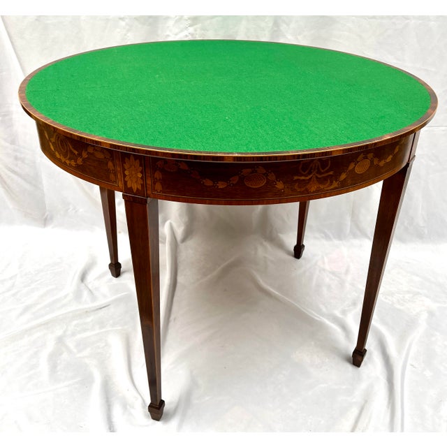 1970s Baker Furniture Stately Homes Demilune Inlaid Wood Game Table For Sale - Image 10 of 12