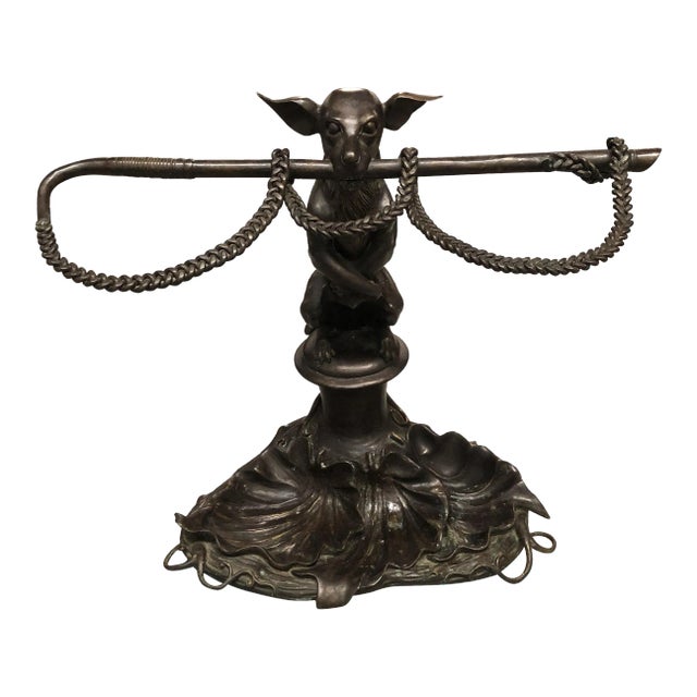 English Bronze Dog Form Umbrella or Cane Holder For Sale