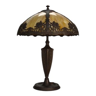 Arts & Crafts Royal Art Glass Co. 6-Panel Slag Glass Table Lamp Unsigned C1920 For Sale