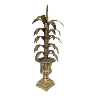 Vintage Italian Large Gilt Tole Potted Palm Tree / Plant / Sculpture in Neoclassical Urn For Sale