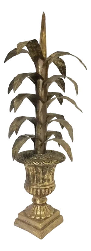 Vintage Italian Large Gilt Tole Potted Palm Tree / Plant / Sculpture in Neoclassical Urn