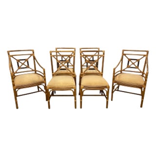 Set of Six McGuire Style Coastal Target Back Chairs For Sale